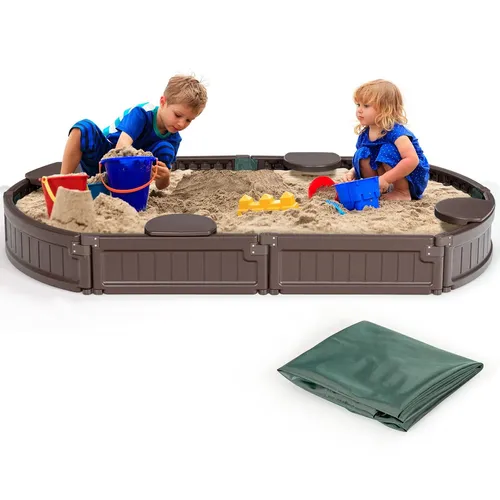 Sandkasten HDPE Sandbox mit wasserdichter Abdeckung und 4 Sitzen - Robuste Sandkiste aus hochwertigem HDPE, ideal für Kinder von 3 bis 11 Jahren. Mit praktischer Abdeckung für sauberen Spielspaß im Freien.