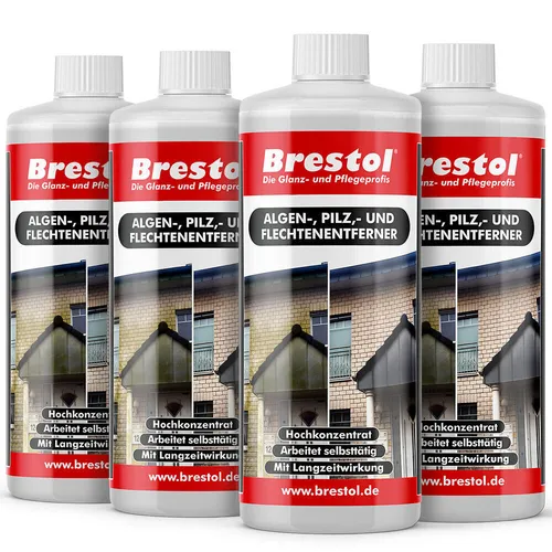 Algenvernichter 4x 1 Liter - Effektiver Grünbelaglöser - Unkrautvernichter: Bioabbaubar, ideal für Rasen und Garten. Entfernt Moos und Unkraut bis zu 12 Monate lang.