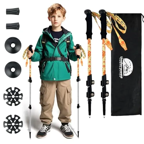 UnderwoodAggregator zusammenklappbare Trekkingstöcke für Kinder – leichte, verstellbare Wanderstöcke, 2er-Pack, zusammenklappbare Aluminiumstöcke für Kinder Wandern/Skifahren (6–12 Jahre)