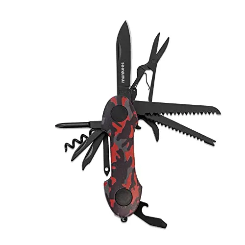 munkees, Taschenmesser mit 15 Funktionen, Camouflage Rot, 25794