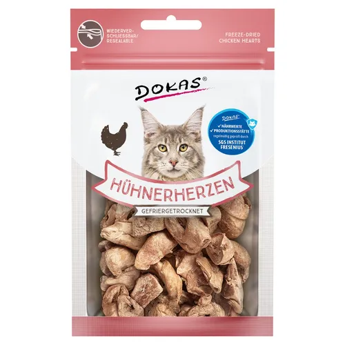 Dokas Hühnerherzen gefriergetrocknet 15 g, Katzensnack, NEU