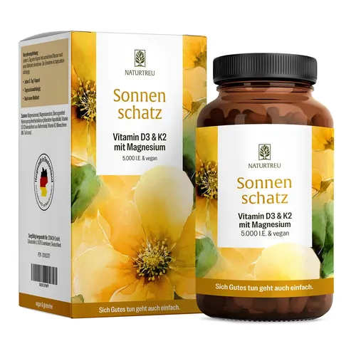 Produktbild Vitamin D3 K2 Magnesium 5000 IE Komplex 15 Monate Vorrat Sonnenschatz NATURTREU®