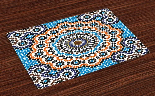 Abakuhaus Platzset Waschbare Stoff Esszimmer Küche Tischdekorations Digitaldruck, (4-teilig, 4 Teilig-St., Set aus 4x), Marokkanisch Marokkanische Keramik-Fliese