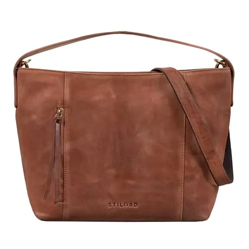 STILORD Marilyn Shopper Damen Groß Leder Handtasche Umhängetasche Schultertasche Frauen Ledertasche Hobo Tasche Elegante Tote Bag Vintage Farbe:taranto - braun