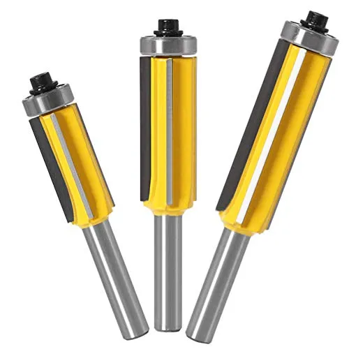 WSOOX 3 Stk 8mm Schaft Bündigfräser Set für Holz - 4 Flutes Top Bearing Flush Trim Bit