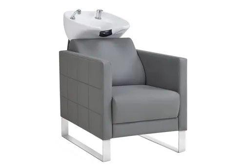 Stuhl mit Waschbecken 8611 - Verstellbar & Edelstahlbasis - Haarschneider: Langlebiger Stuhl mit stabiler Edelstahlbasis, verstellbarem Keramikwaschbecken und ergonomischem Design für optimalen Komfort beim Haarewaschen.