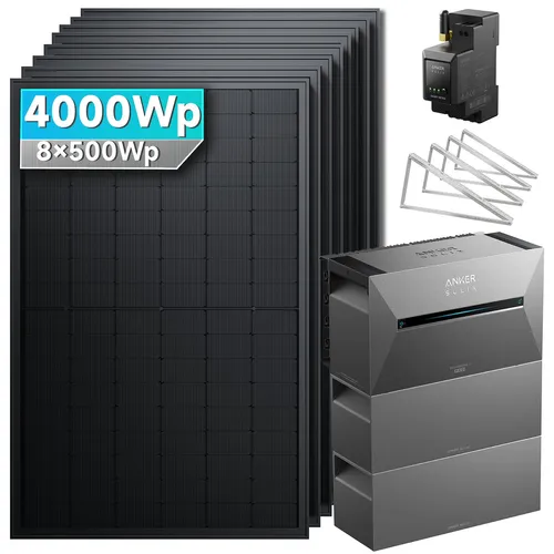 Solarmars® 4000W Balkonkraftwerk mit Speicher - Effizientes Balkonkraftwerk mit Anker SOLIX Solarbank 3 E2700 Pro und 2x BP2700. Inklusive Flachdachhalterung für einfache Installation und hohe Energieausbeute.