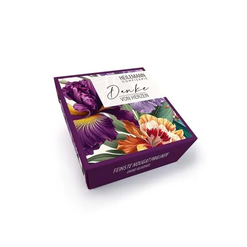 Heilemann „Danke von Herzen“ Pralinen, 48 g – Feinste Nougat-Pralinen ohne Alkohol | Edle Geschenkbox als Dankeschön | Edelvollmilch & Edelbitter-Schokolade | Kleine Aufmerksamkeit mit Stil
