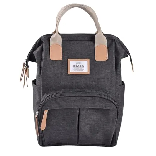 BÉABA, Wickelrucksack für Babys, Großes Fassungsvermögen, Inklusive Wickelunterlage, Zahlreiche Fächer, Große Öffnung, Isolierfach, Multifunktionale Wickeltasche, Wellington, Graumeliert