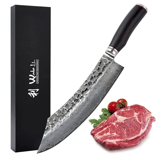 Wakoli EBO Damastmesser 25 cm - Hochwertiges Küchenmesser aus 67 Lagen Damaststahl - Kochmesser mit 25 cm Klinge, rasiermesserscharf und ideal für Fleisch, Fisch und Gemüse. Ergonomischer Griff aus schwarzer Eiche für perfekte Balance und Handhabung. Lieferung in edler Geschenkbox.