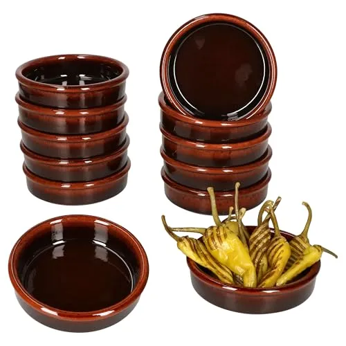 MamboCat 12er Set Escuro Cazuela - Dunkelbraune Tapas-Schalen - Snackschalen & Dipschalen | 12er Set aus hochwertigem Ton, ideal für Vorspeisen und Tapas. Stilvolle Präsentation für Ihre nächsten Feiern!
