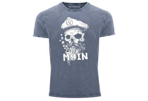 Neverless Print-Shirt Herren Vintage Shirt Moin Kapitän Totenkopf Anker Bart Hamburg mit Print