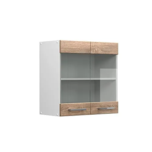 Vicco Glashängeschrank R-Line, Sonoma/Weiß, 60 cm in braun von Vicco