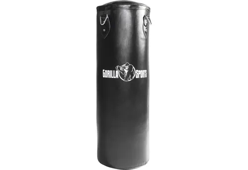 GORILLA SPORTS Boxsack Hängend mit Heavy Duty Vierpunkt-Stahlkette - Robuster Boxsack in Schwarz aus reißfestem Kunstleder für intensives Training, erhältlich in zwei Größen (90 cm und 120 cm), ideal für Boxfans und Fitnessbegeisterte.