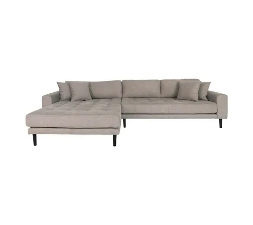 Polsterecke DROP LIDO - Grau, 290x76 cm - Sofa mit Chaiselongue links, ideal für Familien. Genießen Sie Komfort mit vier Kissen und skandinavischem Design in grau-brauner Farbgebung.