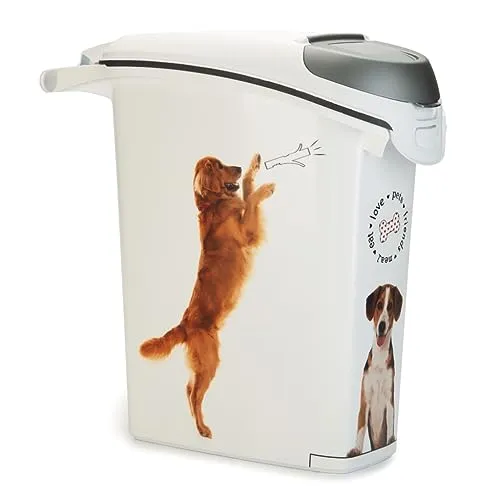 CURVER Behälter für Trockenfutter für Hunde, großer luftdichter, geruchshemmender Behälter für Hundefutter, mit Reisegriffen, 23 x 50 x 50 cm, 10 kg/23 l, weiß