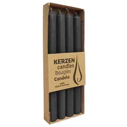 RUSTIC-Stabkerzen Schwarz, WENZEL, 250/22 mm, Brenndauer ca. 10h, plastikfrei, 4 Stück