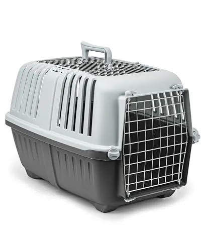 lionto Hundetransportbox mit Metallgitter - 58,5x35,5x40 cm - Praktische Hundebox für Haustiere bis 15kg, ideal für Reisen und Tierarztbesuche. Robustes, leichtes Material mit sicherem Schließsystem und Tragegriff.