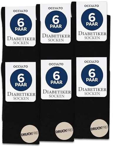 Occulto Diabetikersocken Herren & Damen ohne Naht ohne Gummibund Baumwolle 6er Pack (Modell: Oliver) Schwarz 47-50