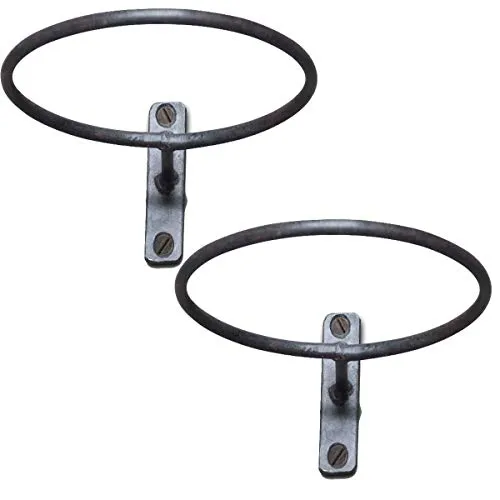 LS-LebenStil 2X Vintage Blumentopfhalter - 14cm Rund - Set 2 Stück - Antik Grau Geschmiedet - Eisen Gusseisen - Blumentopf Wandhalterung für Pflanztöpfe Balkon Pflanzen-Halter Handtuchhalter Ring