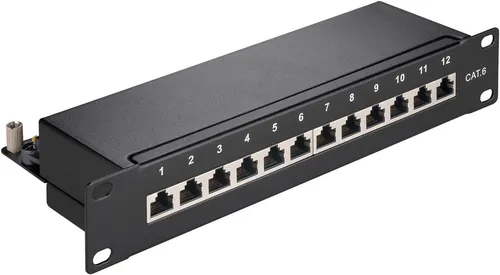 Goobay CAT 6 10-Zoll Patch Panel 12-Port - Praktisches 12-Port Patch Panel für CAT 6 Netzwerkkabel, ideal für die werkzeugfreie Montage. Hochwertiges Metallgehäuse mit nummerierten Ports für optimale Kabelorganisation und einfache Handhabung.