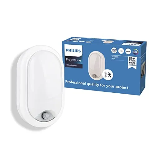 Philips ProjectLine Wandleuchte, oval, 1400lm, 4000K mit Sensor - Außen-Wandleuchte mit modernster LED-Technologie für hohe Energieeffizienz und vielseitige Anwendung, ideal für Sicherheit und Schutz im Außenbereich.