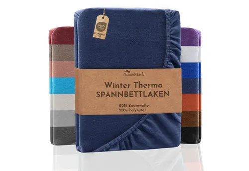 NatureMark Spannbettlaken Winter Thermo Fleece Spannbetttuch, 80% Baumwolle und 20% Polyester, Gummizug: rundum, (1 Stück), 180 x 200 cm bis 200 x 200 cm - Navy blau
