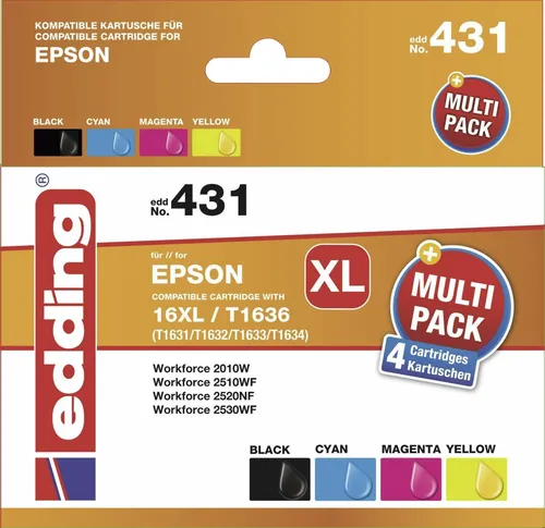 Edding EDD-431 Farbpatronen Set für Drucker Epson 16 Xl  von T1631 - T1636