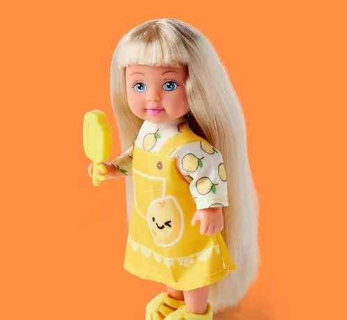 Simba 105733562 - Evi Love Fruity Ice, Puppe im süßen Kleid mit farblich passenden Fruchteis, 3-Fach Sortiert, es Wird nur EIN Artikel geliefert, Minipuppe 12cm, ab 3 Jahren