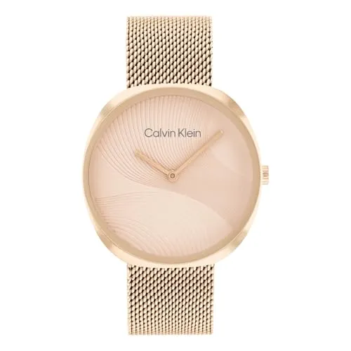 Calvin Klein Sculpt Damen Analog Quarzuhr - Elegante Armbanduhr für Damen mit Quarz-Uhrwerk, edlem mattnelkengoldenen Zifferblatt und robustem Edelstahlarmband. Wasserabweisend bis 3 bar – perfekt für den Alltag!