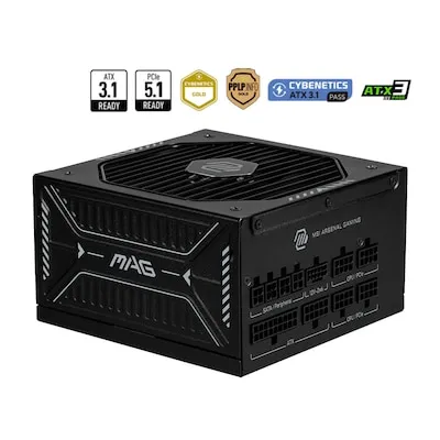 MSI MAG A1000GLS 1000 Watt ATX Netzteil - Effizientes ATX Netzteil mit 1000 W Leistung, vollmodularem Kabelmanagement und 80+ Gold Zertifizierung für optimale Energieeffizienz.