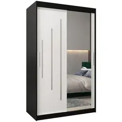 Abiks Möbel Schwebetürenschrank, Schwarz, Weiß, Holz, Nachbildung, 5 Fächer, 120x200x62 cm, Schlafzimmer, Kleiderschränke, Schwebetürenschränke