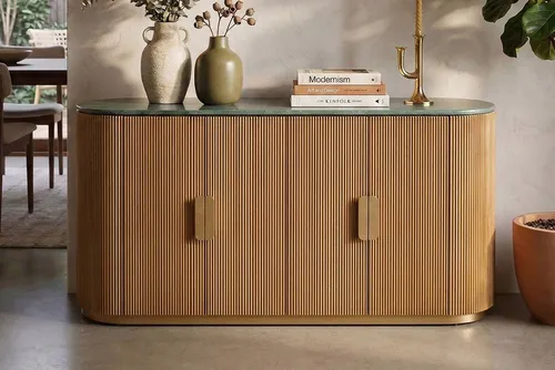 riess-ambiente Sideboard VENEZIANO 170cm messing/gold/grün - Mangoholz, massiv, Marmor, Ablage (Einzelartikel, 1 St), Modernes Highboard - ideal für Wohn- und Schlafzimmer oder Flur
