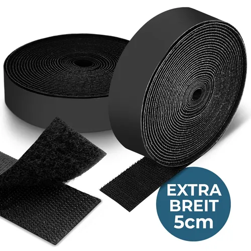 Klettband selbstklebend extra stark - Schwarz - 5 CM / 5mm extra breit - 5M lang
