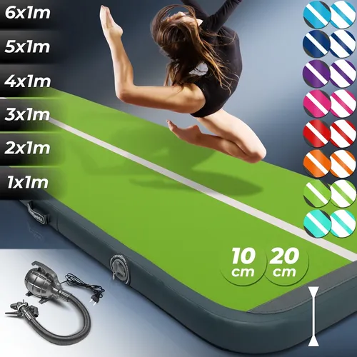 AIRTRACK Tumbling Matte 200x100cm mit Pumpe – Hellgrün-Grau