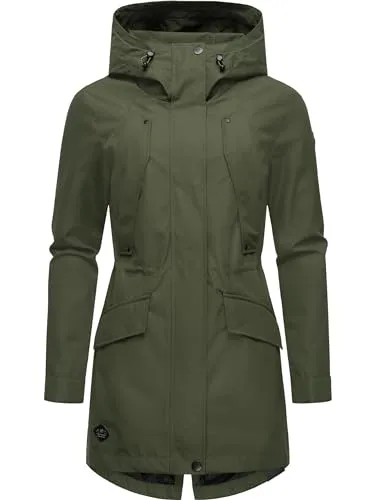 Ragwear Damen Übergangsparka Begonia YOUMODO Dark Olive Gr. XS - Stylischer, wasserdichter Parka für Damen mit atmungsaktivem Material. Ideal für Übergangszeiten und Outdoor-Aktivitäten. Praktische Taschen und verstellbare Kapuze sorgen für Komfort und Funktionalität.