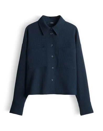 someday Damen Langarmbluse | ZARPA Lose strukturierte Hemdbluse mit grafischem Muster Ocean, Größe 40 - Stylische Hemdbluse mit grafischem Muster für Büro und Freizeit. Die lockere Passform und das hochwertige Material garantieren hohen Tragekomfort und vielseitige Kombinationsmöglichkeiten.