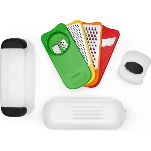 OXO Good Grips Multireibe Set - Vielseitiges Kartoffelreiben-Set mit Edelstahl- und Kunststoffteilen, ideal zum Schneiden von Gemüse, Käse und mehr. Spülmaschinenfest und mit Auffangbehälter für müheloses Arbeiten.