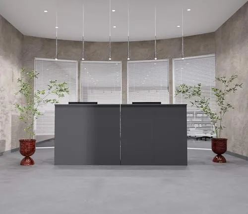 EIGENTLICH Empfangstheke modular moderne Rezeptionstheke Empfangstresen Hotellobby Empfangsbereich Bürotheke Praxistheke mit großer Arbeitsfläche Farbe anthrazit 240x75x110,5cm