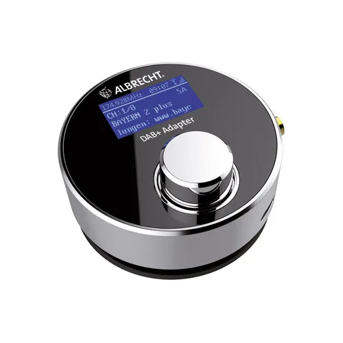 Albrecht DR 54 DAB+ Adapter für Zuhause oder KFZ - DAB+ Transmitter mit Aktivantenne für optimalen Empfang, ideal für den Einsatz im Auto oder zu Hause.