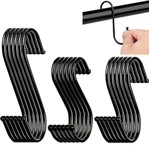 GOTRUST S-förmige Hängehaken,18 Stück 3 Verschiedene Größen S-förmige Hängehaken Metallhaken (Schwarz)