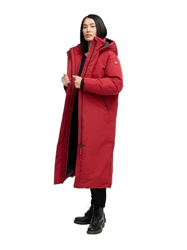 Navahoo Damen Mantel mit magnetischer Abdeckleiste und Rucksackträgern warme Winterjacke Schneewächter 14 Dark Red Gr. S