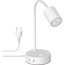 ledscom.de Tischleuchte WAIKA,  weiß, USB-A, USB-C, inkl. GU10 LED Lampe (3-Stufen-Dimmer, warmweiß, 6,3W, 374lm, 70°)