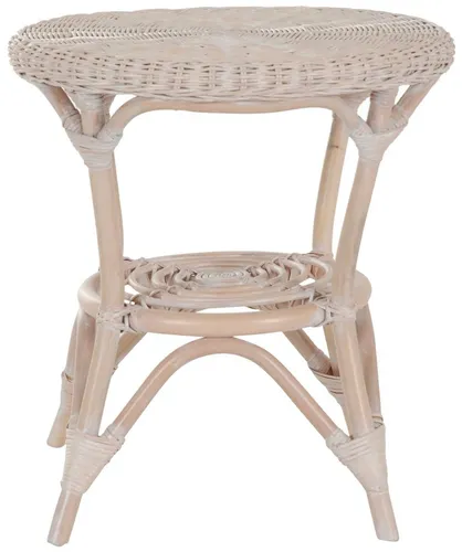 Rattan-Tisch Ø 50 cm/Beistelltisch Rund/Couchtisch/ Kaffeetisch (Vintage Weiss)