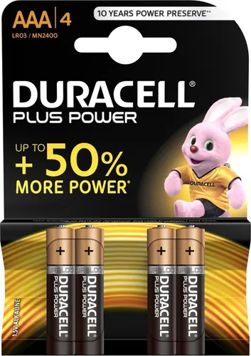 Duracell 4x MN2400 Plus Power AAA Batterien - Batterien für zuverlässige Energieversorgung, ideal für Geräte mit hohem Energiebedarf, 1,5V und langlebig.