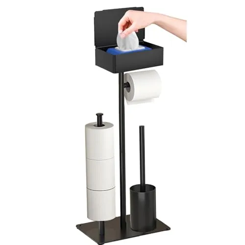 GUIGUZI Stehender Klopapierhalter mit Klobürste - Toilettenpapierhalter aus rostfreiem Edelstahl mit integriertem Regal für Feuchttücher, ideal zur platzsparenden Aufbewahrung und für ein stilvolles Badezimmerdesign.