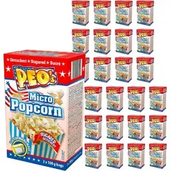 Peo's Popcorn Mikrowelle - Gezuckert - 72er Vorteilspack, 24 Schachteln mit 3 x 100g Inhalt, Popcorn Mais süßigkeiten für die Karneval, Party, F...