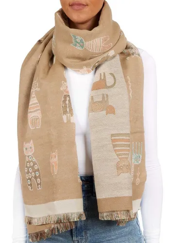 BRUBAKER Schal Cashmirillo Damen Schal mit Katzen Muster von BRUBAKER