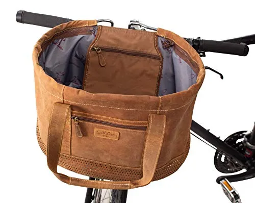 Gusti Lenkertasche Leder-Egan B - Abnehmbarer Fahrradkorb im Vintage Look - Stylische Lenkertasche aus hochwertigem Ziegenleder, ideal für Picknick und Alltag. Praktische Befestigung am Lenker sorgt für Sicherheit und Komfort.