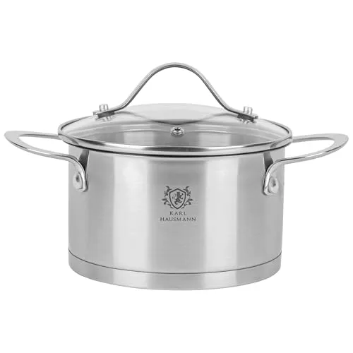 KARL HAUSMANN Edelstahl Topf - 1.9L - Ø 16 cm - Kochtopf Induktion für alle Herdarten Geeignet - Edelstahltopf mit Deckel - Suppentopf - Spaghettitopf - Stainless Steel Pot - Töpfe - Kochtöpfe